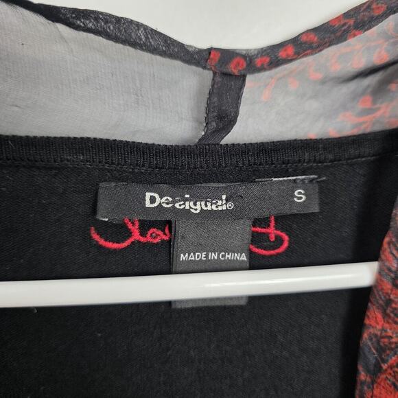 Desigual Black Red Paisley Scarf Overlay Bernard Long Sleeve Mini Dress Size S - Picture 4 of 6